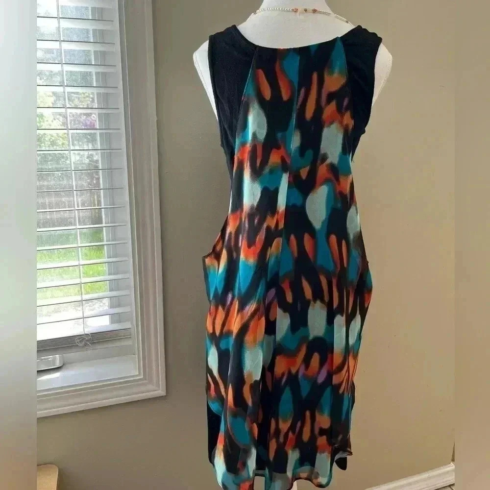 ❤️2/$50❤️[S]Papillon Black Jersey Tank Tunic Dress with Watercolor Print Overlay - Picture 4 of 11